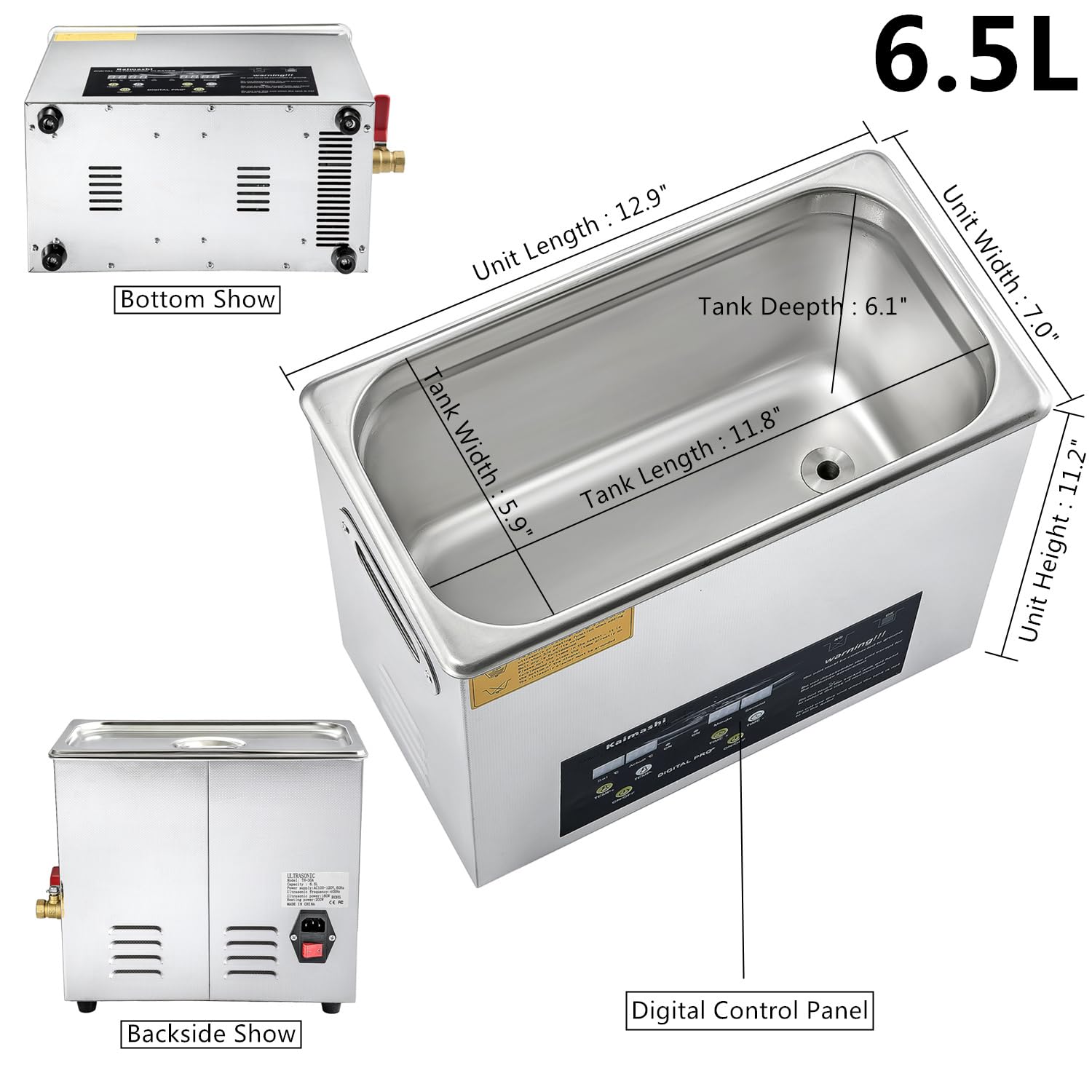 6.5L Ultrasonic Cleaner with Digital Timer & Heater - Stainless Steel Cleaning Machine for Carburetor Parts, Jewelry, Glasses & Dental Tools | Professional Home & Workshop Use
