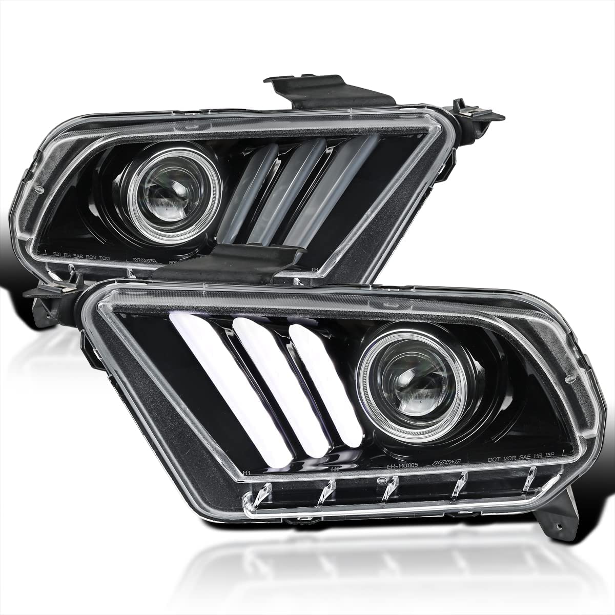 2010-2014 Mustang Clear Lens LED Headlights with Glossy Black Bezel, DRL & Sequential Turn Signals - Upgrade Your Ride for Daytime Visibility & Nighttime Style (Perfect for Street Driving, Car Shows & Night Cruising)