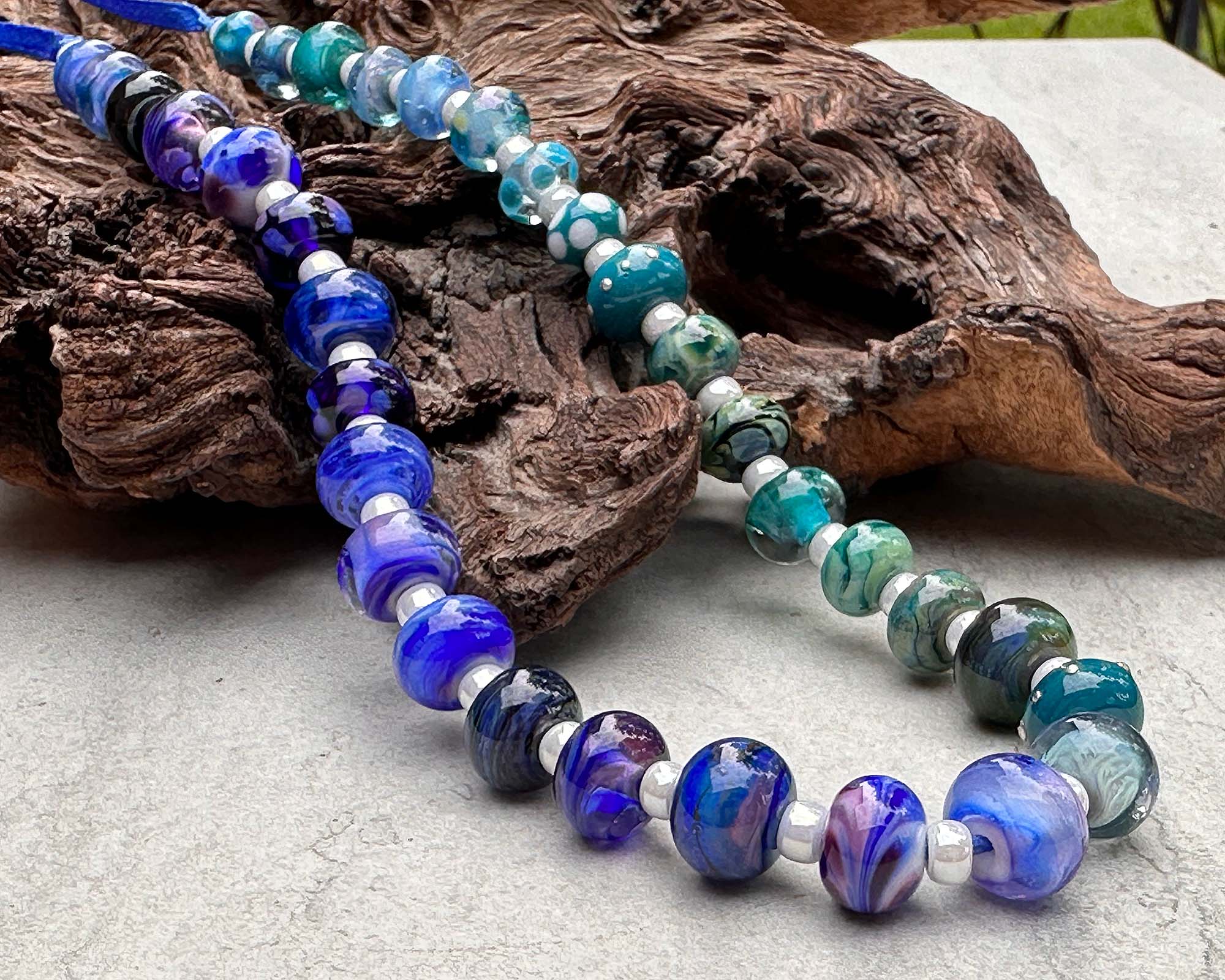 33 Mini Blue Orphan Mix Lampwork Glass Beads Set for Jewelry Making - DIY Bracelets, Necklaces, and Craft Projects (SRA)