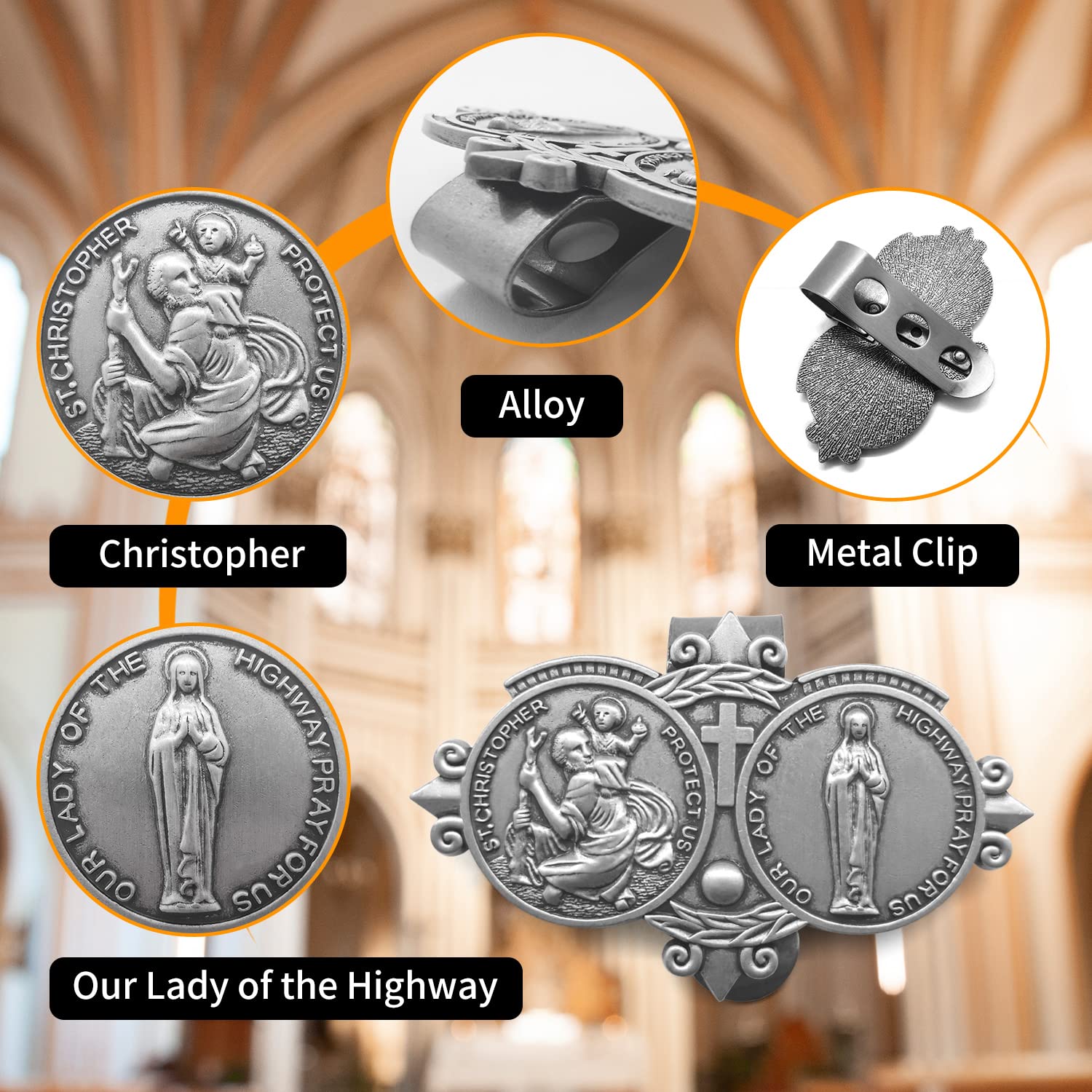 Saint Christopher Medal for Car Visor Clip - Religious Car Travel Accessories for Safe Driving - Perfect Gift for Drivers & Road Trip Protection (Saint Christopher & Our Lady of The Highway) - Ideal for Long Distance Travel, Commuting and Highway Safety