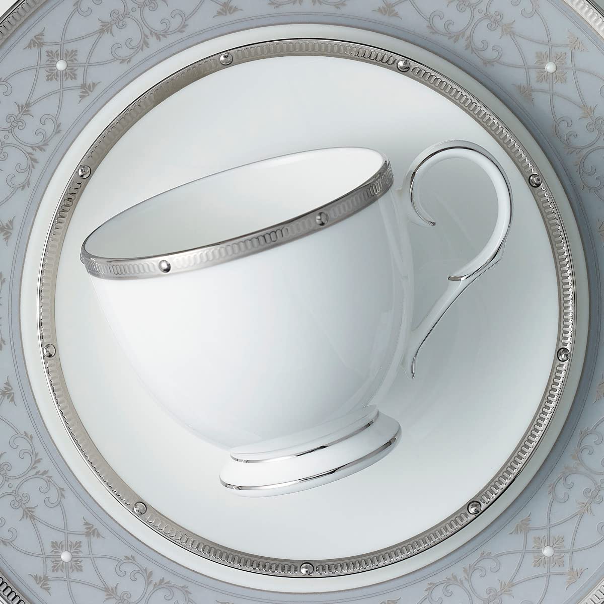 Noritake Rochelle Platinum 5-Piece Dinnerware Set - Elegant White Fine China for Formal Dining & Special Occasions