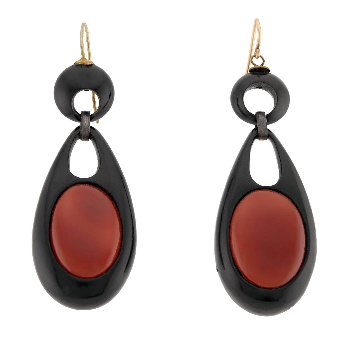 Victorian Style Sterling Silver & Jet Carnelian Dangle Earrings – Elegant Antique Jewelry for Women, Perfect for Weddings, Parties & Vintage Fashion