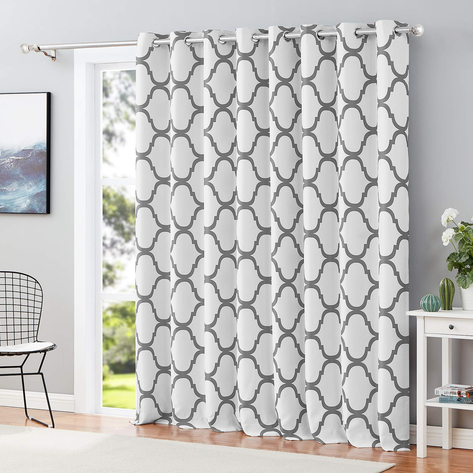 Melodieux Moroccan Thermal Insulated Blackout Curtains 100x84 Inches - Off White & Gray Window Drapes for Living Room & Bedroom | Noise Reducing, Energy Saving Home Decor