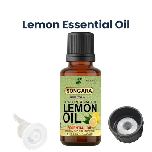 Songara 100% Pure Natural Lemon Essential Oil for Skin & Hair - Ayurvedic Scalp Treatment, Face & Body Revitalizer - 20ml (1 Pack) - Perfect for Aromatherapy, Massage & DIY Beauty Recipes