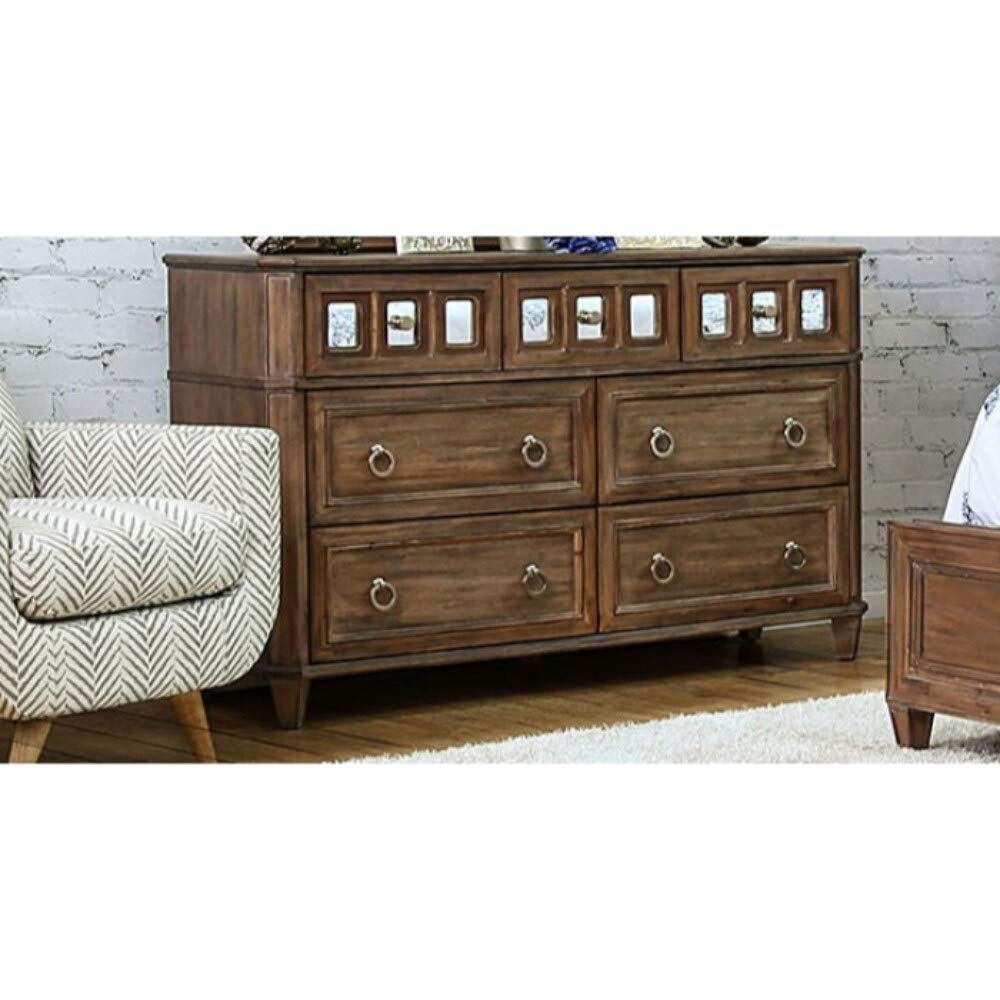 Benjara Benzara 7-Drawer Wooden Dresser - Solid Wood Chest of Drawers for Bedroom, Living Room, or Office - Classic Brown Finish for Home Storage & Organization