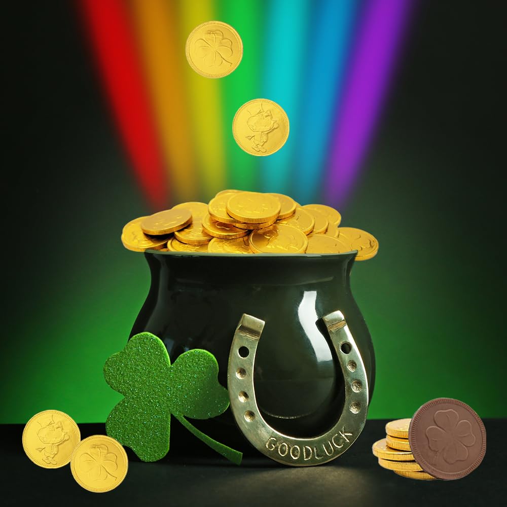 St. Patrick's Day 25 Gold Shamrock Chocolate Coins - Belgian Milk Chocolate Clover Coins in Foil Wrapping, Nut-Free (25-Pack) - Perfect for Party Favors, Classroom Treats & Holiday Celebrations