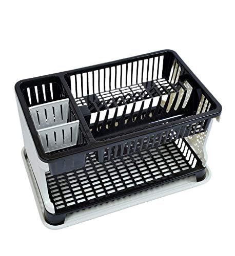 Plastic Kitchen Organizer Rack with Water Storage Tray - Space Saving Countertop Storage for Utensils, Sponges & Dish Soap | Perfect for Small Kitchens & RV Use