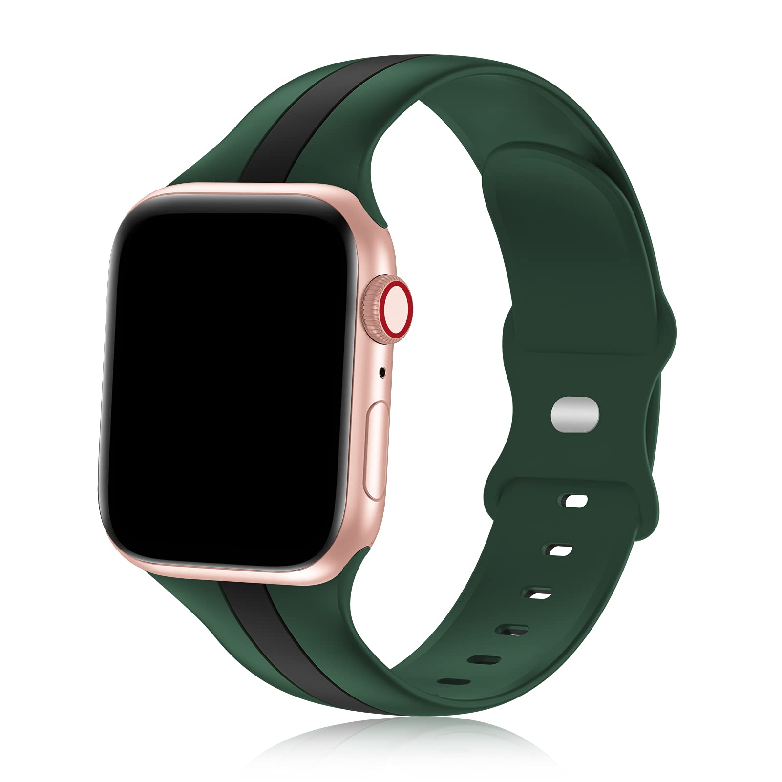 iWabcertoo Soft Silicone Sport Band Compatible with Apple Watch 42mm 44mm 45mm 49mm - Replacement Strap for iWatch Series 8/7/6/5/4/3/2/1/SE/Ultra - Army Green & Black for Men & Women - Perfect for Gym, Running, Swimming & Daily Wear