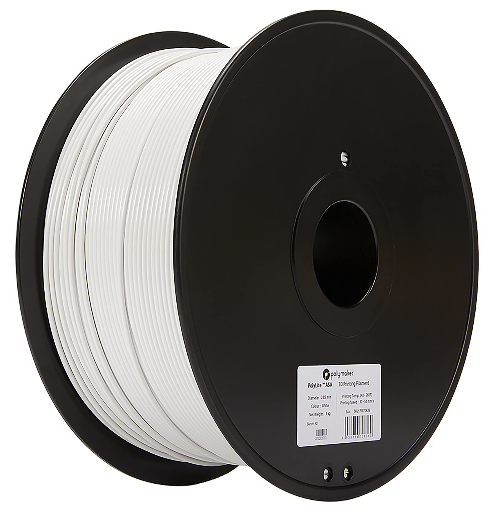Polymaker ASA 3D Printer Filament 2.85mm (3mm) White - 3kg Spool, Heat & Weather Resistant 3D Printing Material for Outdoor Functional Parts - Ideal for Automotive, Marine & Garden Applications
