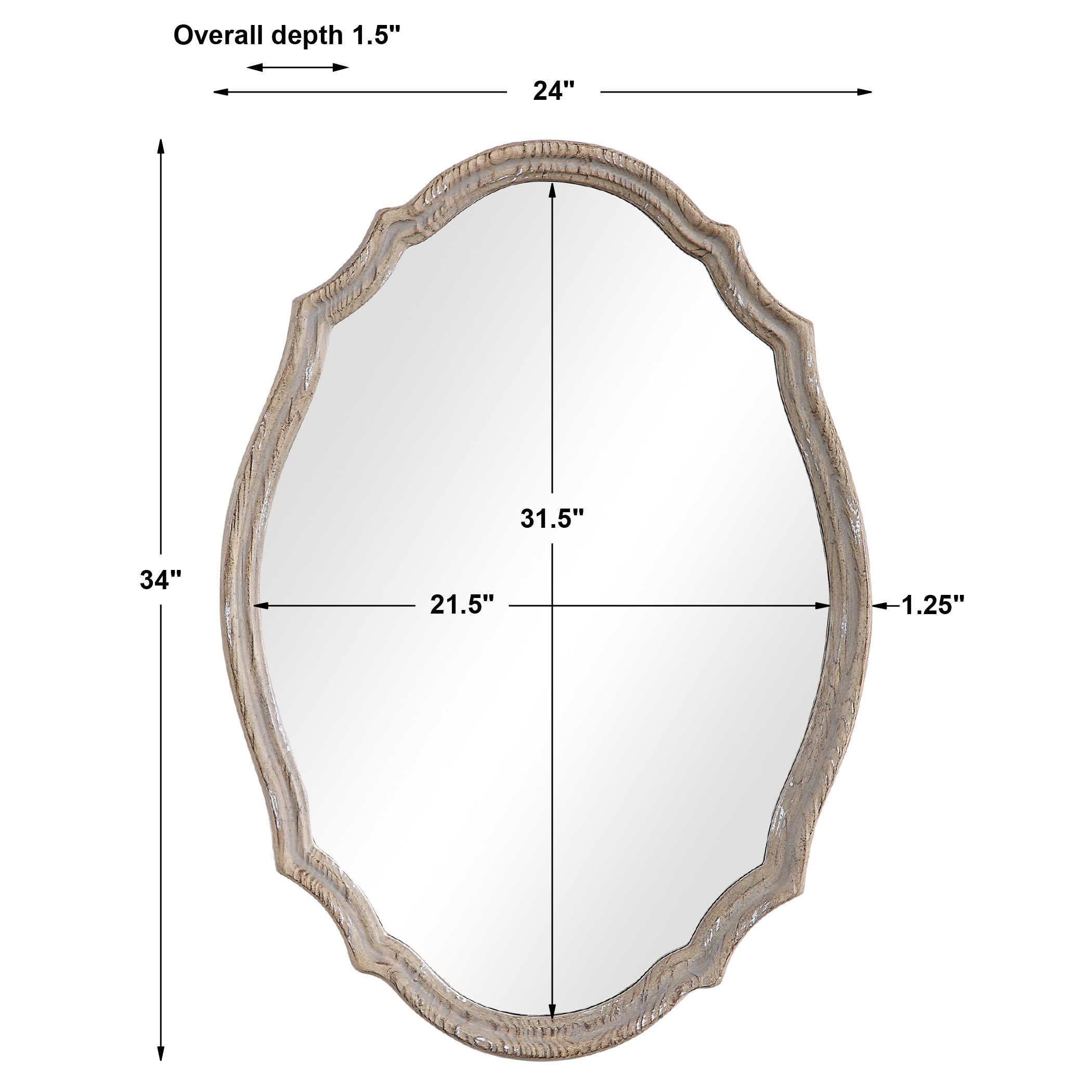Spinner Moss & Fig Joshua Natural Wood Oval Wall Mirror - Light Ivory Distressed Finish (24”W x 34”H x 2”D) - Perfect for Farmhouse, Boho & Rustic Home Decor - Living Room, Bedroom, Entryway