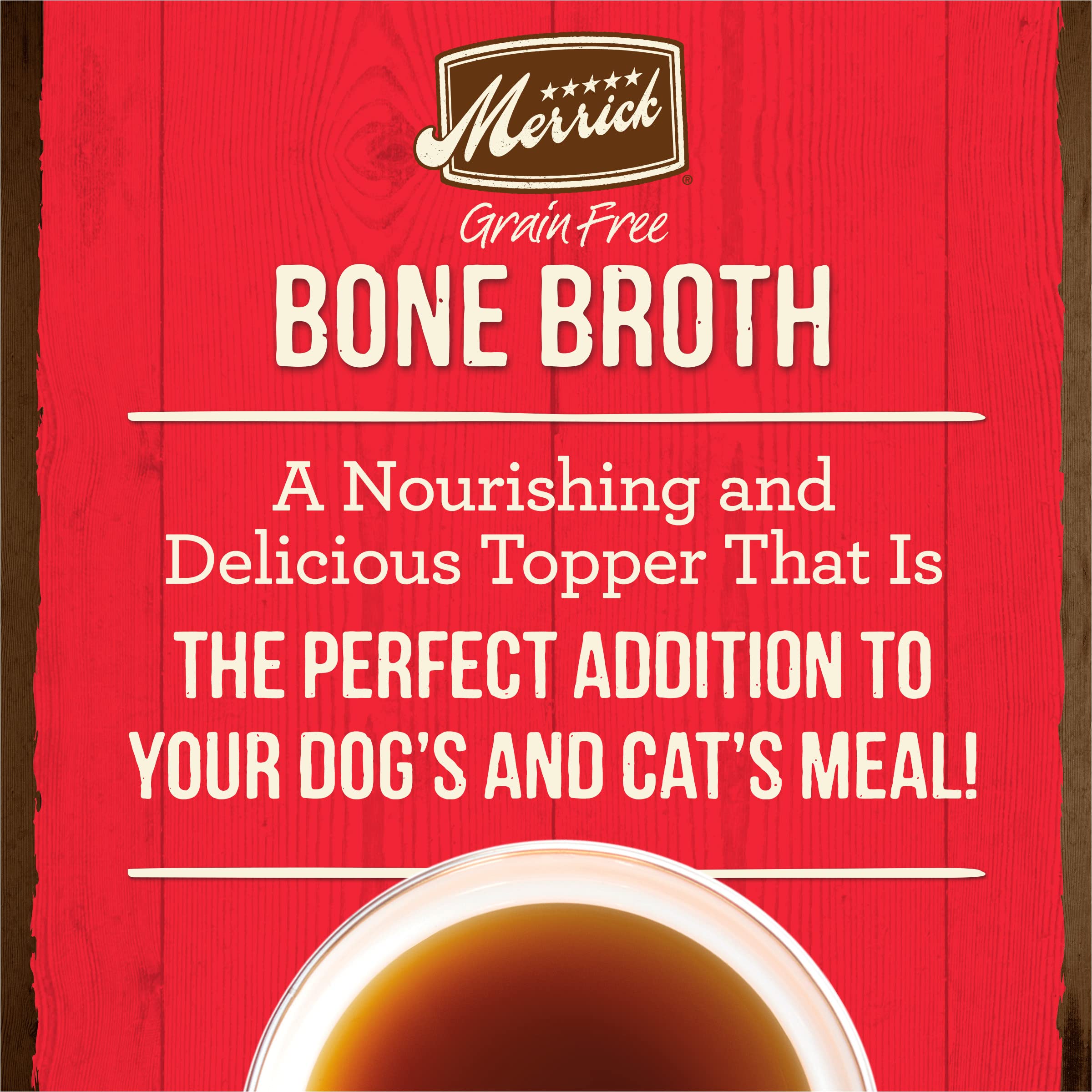 Merrick Grain Free Bone Broth for Dogs & Cats - Premium Human Grade, Gluten Free Beef Food Topper (16 oz Pouch) | Perfect for Hydration & Enhancing Dry Kibble