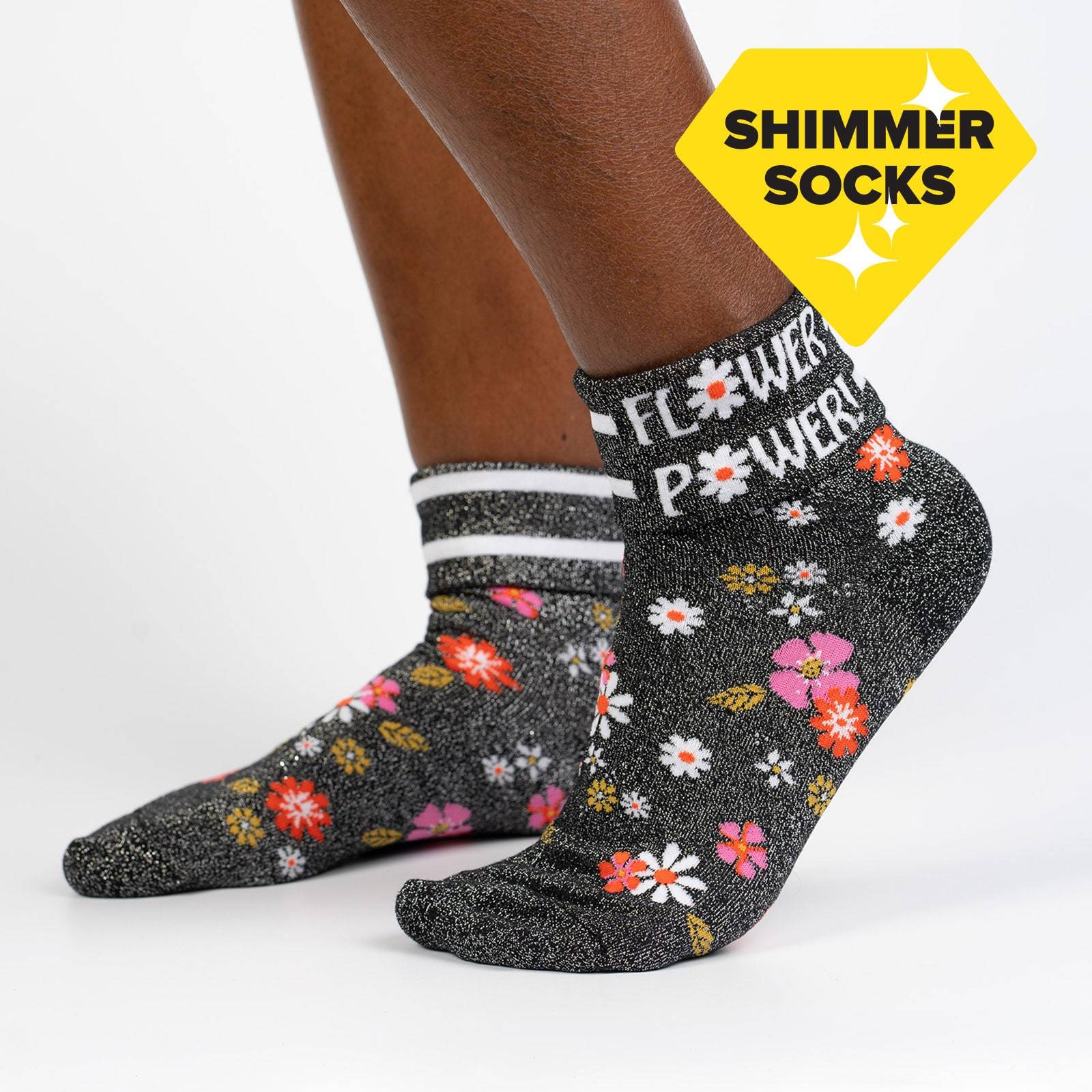 Sock It To Me Flower Power Turn Cuff Crew Socks - Women's Fun Printed Knee High Socks for Casual Wear, Workout & Costume