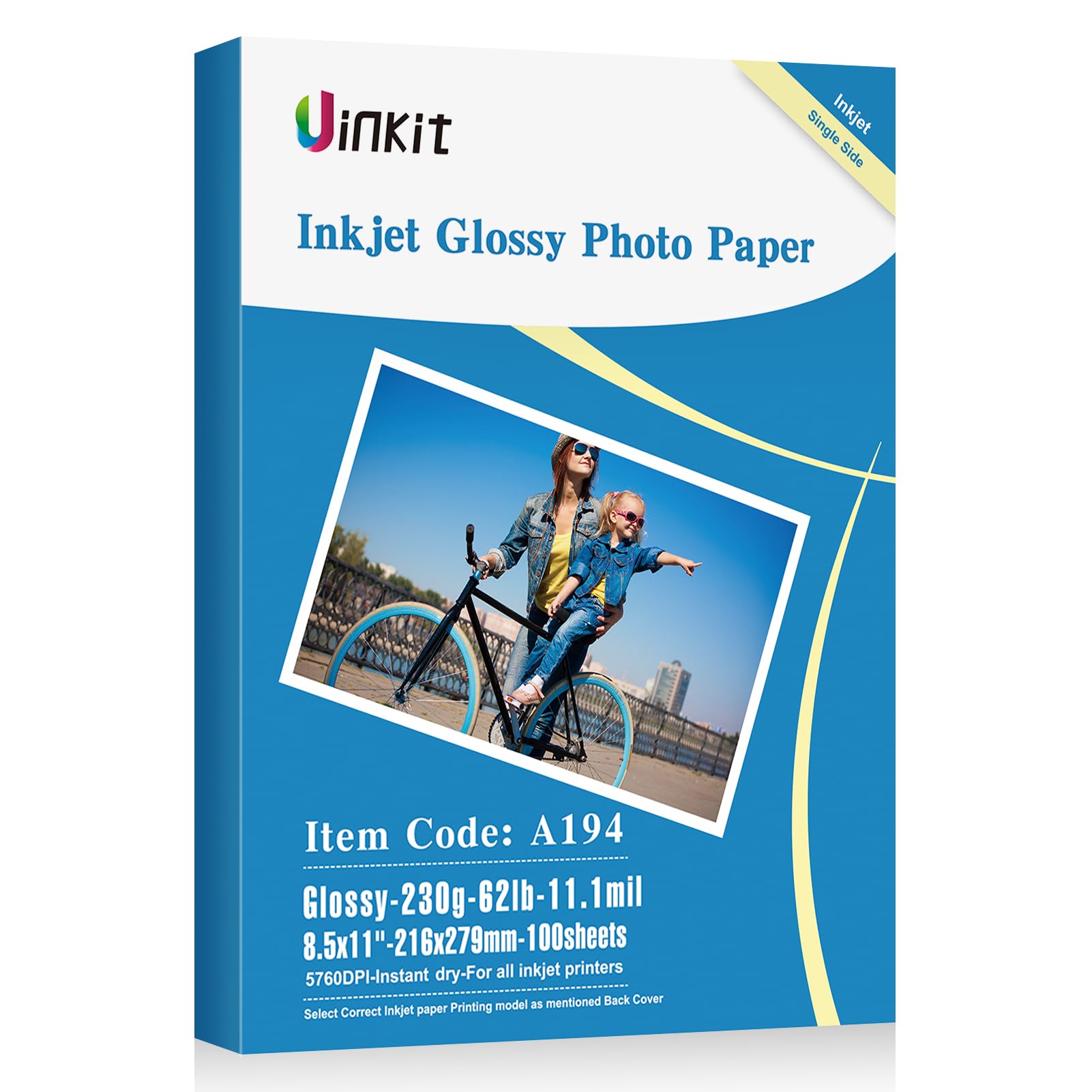 Uinkit 100 Sheets Thick Glossy Photo Paper 8.5x11 Inches - 62lb 230gsm Cardstock for Inkjet & Dye Ink Printers - Perfect for Postcards, Brochures & Professional Photo Printing