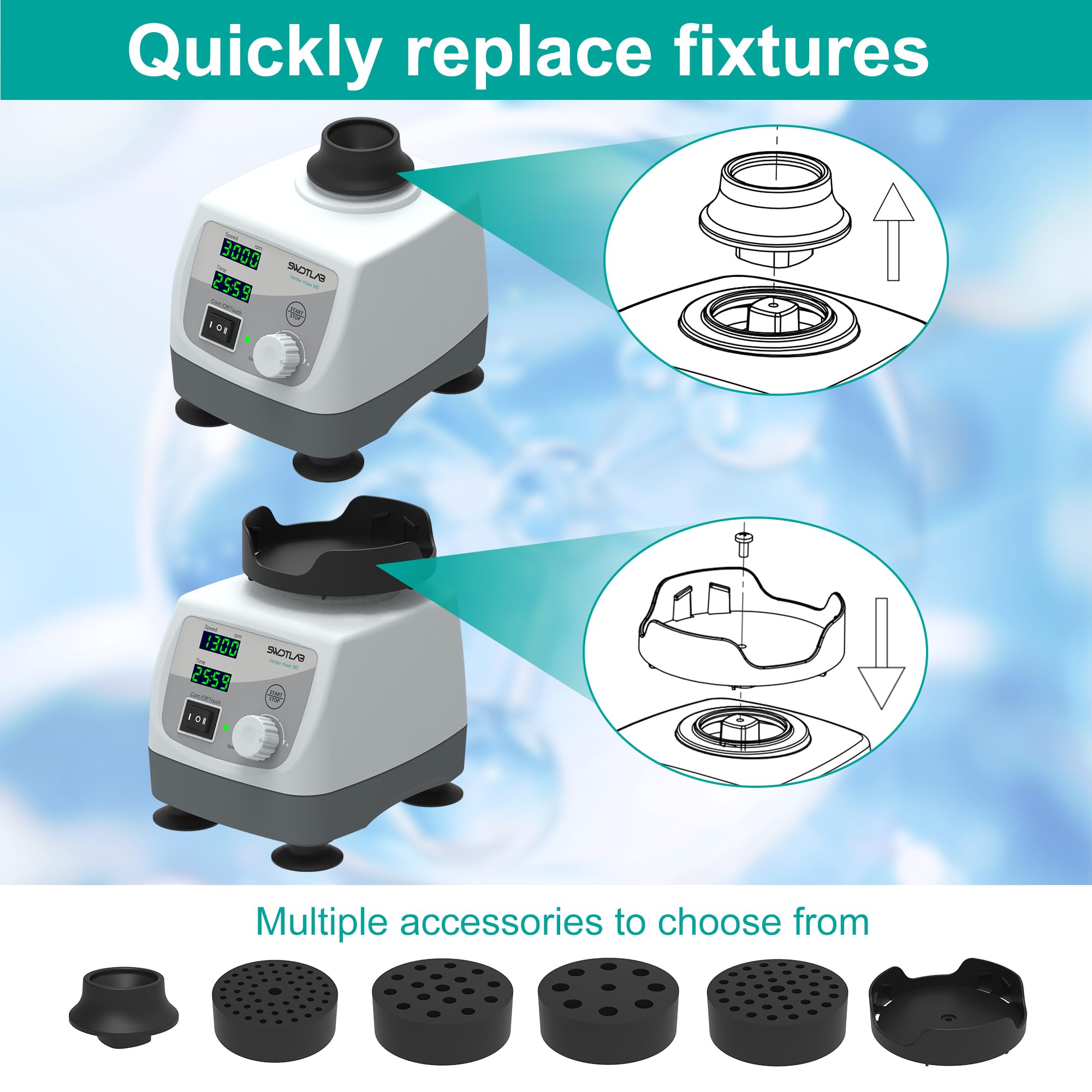 **Lab Vortex Mixer - Adjustable Speed 400-3000 RPM with LED Display, Touch & Continuous Function - Ideal for Acrylic Paints, Nail Polish & Lab Tubes - Perfect for DIY Crafts, Nail Art & Scientific Experiments**