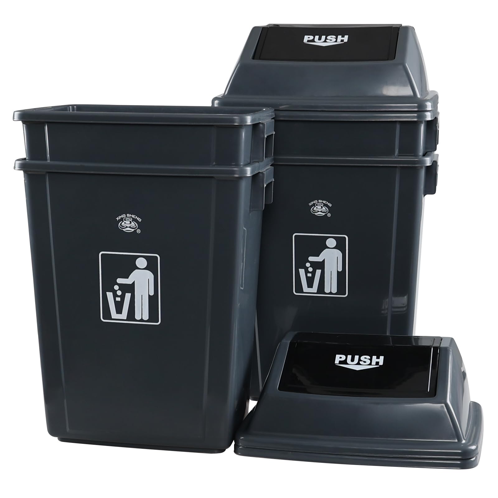 4-Pack 18 Gallon Large Commercial Trash Cans with Lids - Heavy-Duty Plastic Kitchen Waste Bins & Outdoor Garbage Cans (30