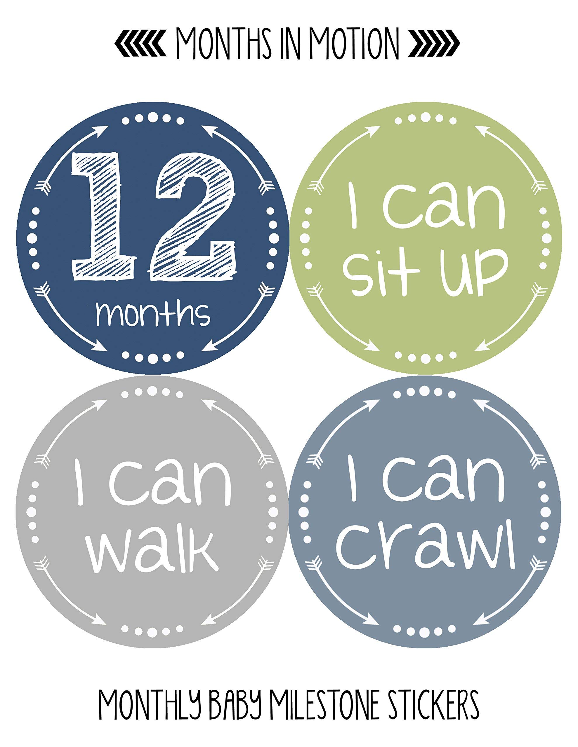 Baby Monthly Milestone Stickers for Newborn Boys - Set of 20 Adhesive Photo Props - Perfect for First Year Photo Shoots, Scrapbooking & Memory Keepsakes