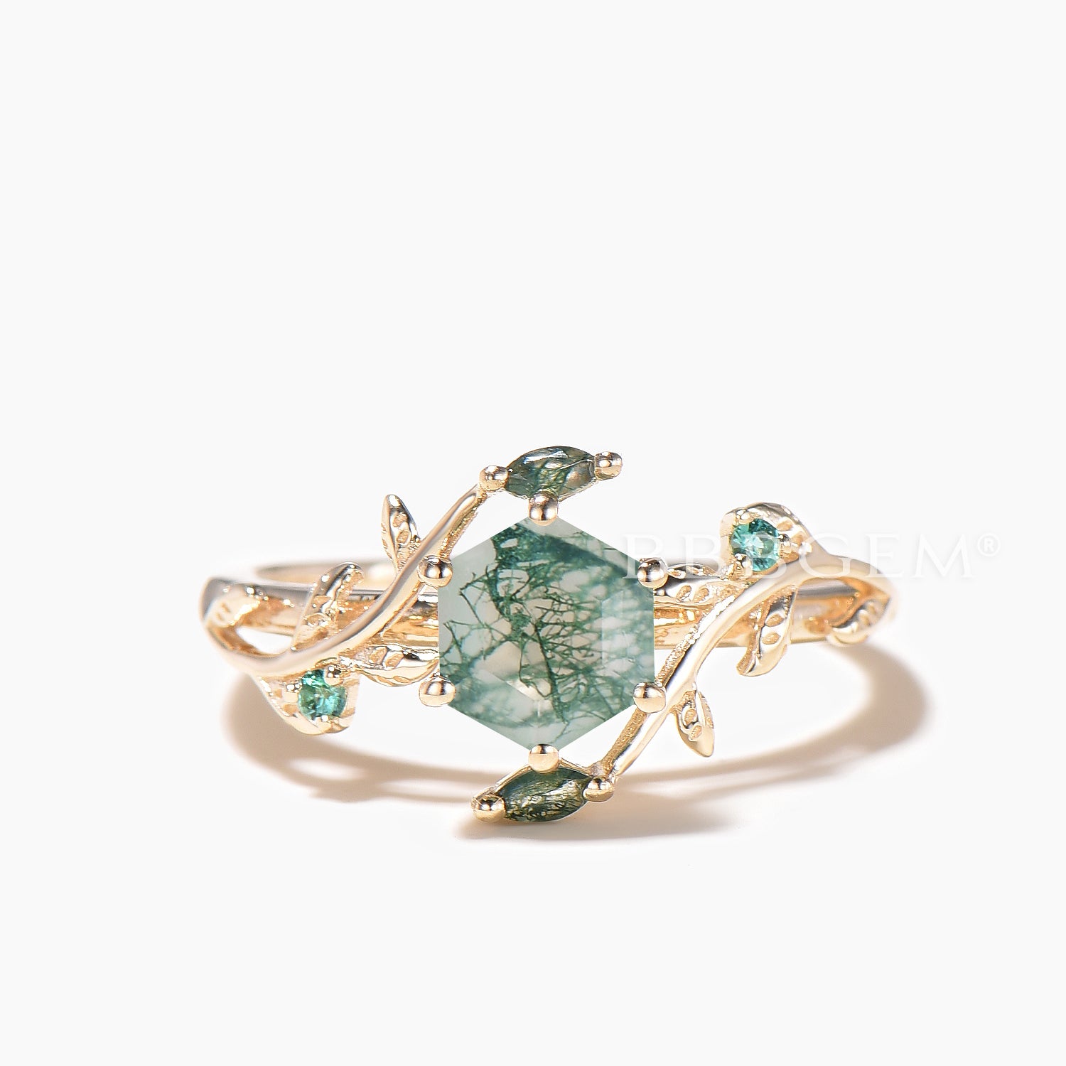 Hexagon Cut Natural Moss Agate Engagement Ring - Green Agate Twisted Wedding Band for Women, Handmade Sterling Silver Jewelry - Perfect for Proposals, Anniversaries & Special Occasions