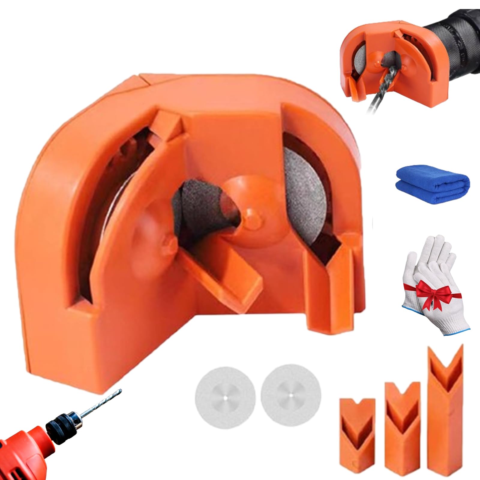 Multipurpose Drill Bit Sharpener & Grinder Tool - Portable Drill Bit Sharpening Kit for All Bits - Perfect for DIY, Woodworking & Metalworking Projects (Orange)