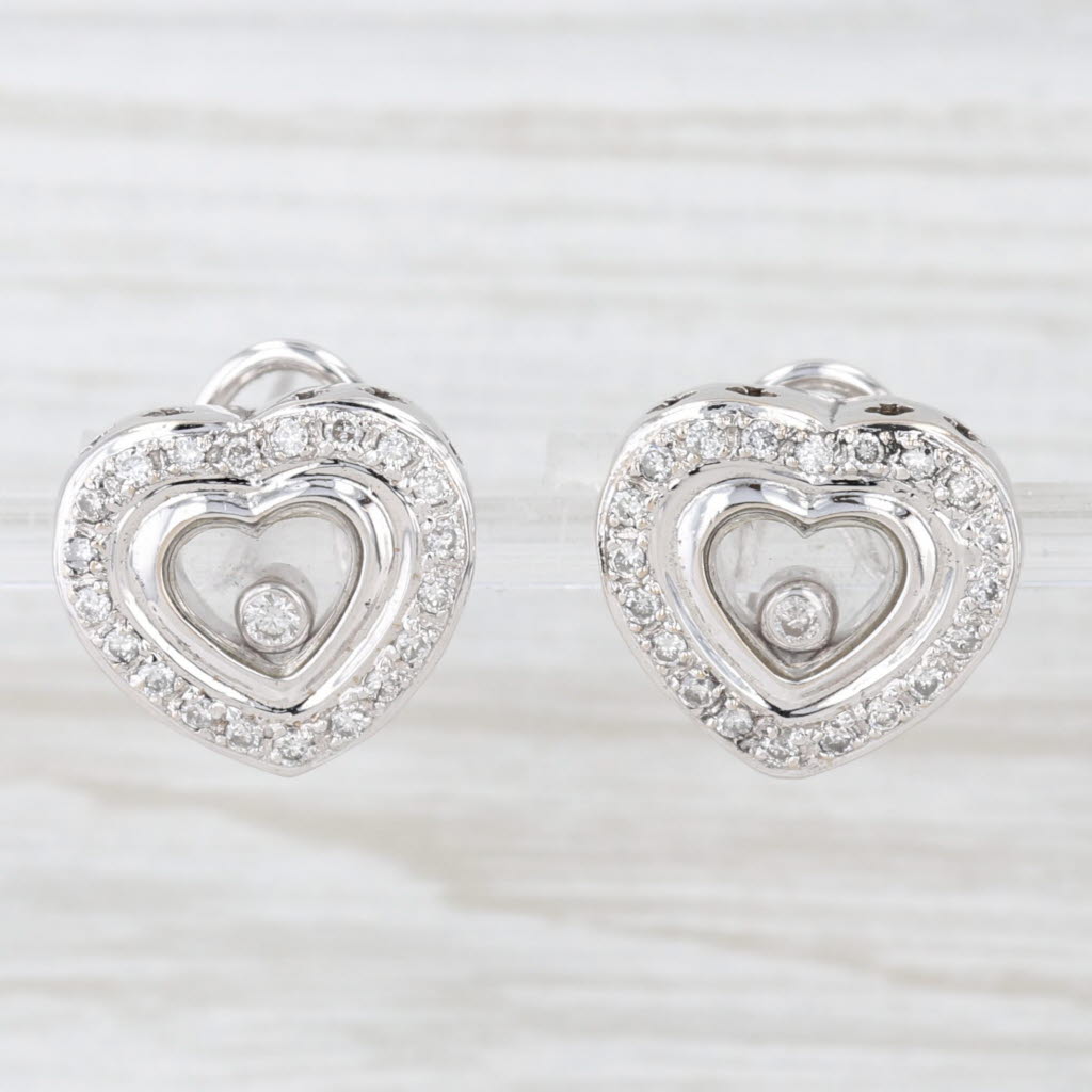 0.46ctw Floating Diamond Halo Heart Stud Earrings in 18k White Gold with Omega Backs - Perfect for Valentine's Day Gifts, Anniversary Presents & Romantic Occasions