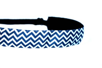 Non-Slip Adjustable Fitness Headband for Women & Men - Sweat Absorbent Workout Headband - Navy Chevron Design - Perfect for Running, Yoga, and Gym