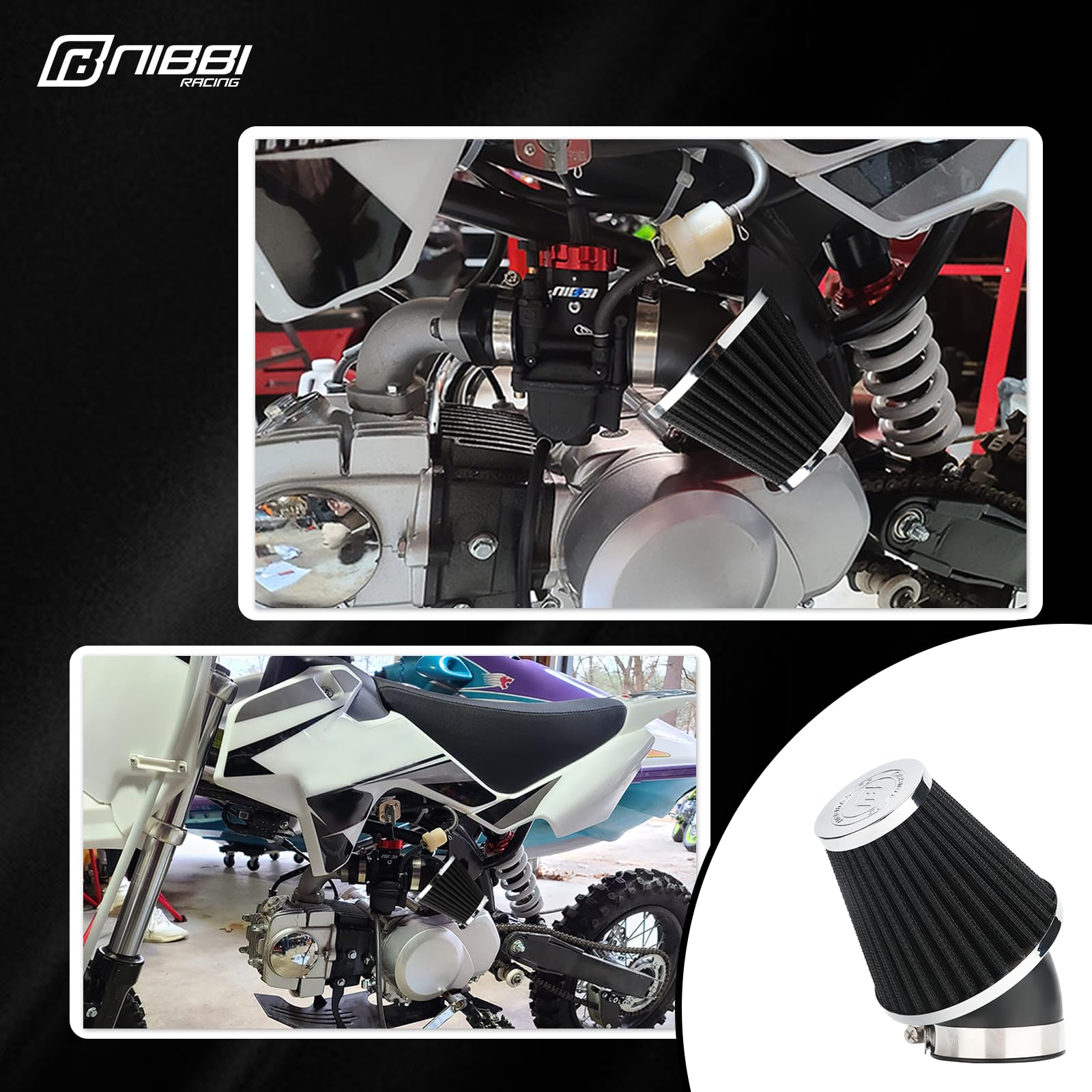 NIBBI 48mm High Performance Air Filter for Dirt Bike, Mini Bike, Pit Bike, Motocross & ATV - GY6 Engine Compatible - Off-Road & Racing Use
