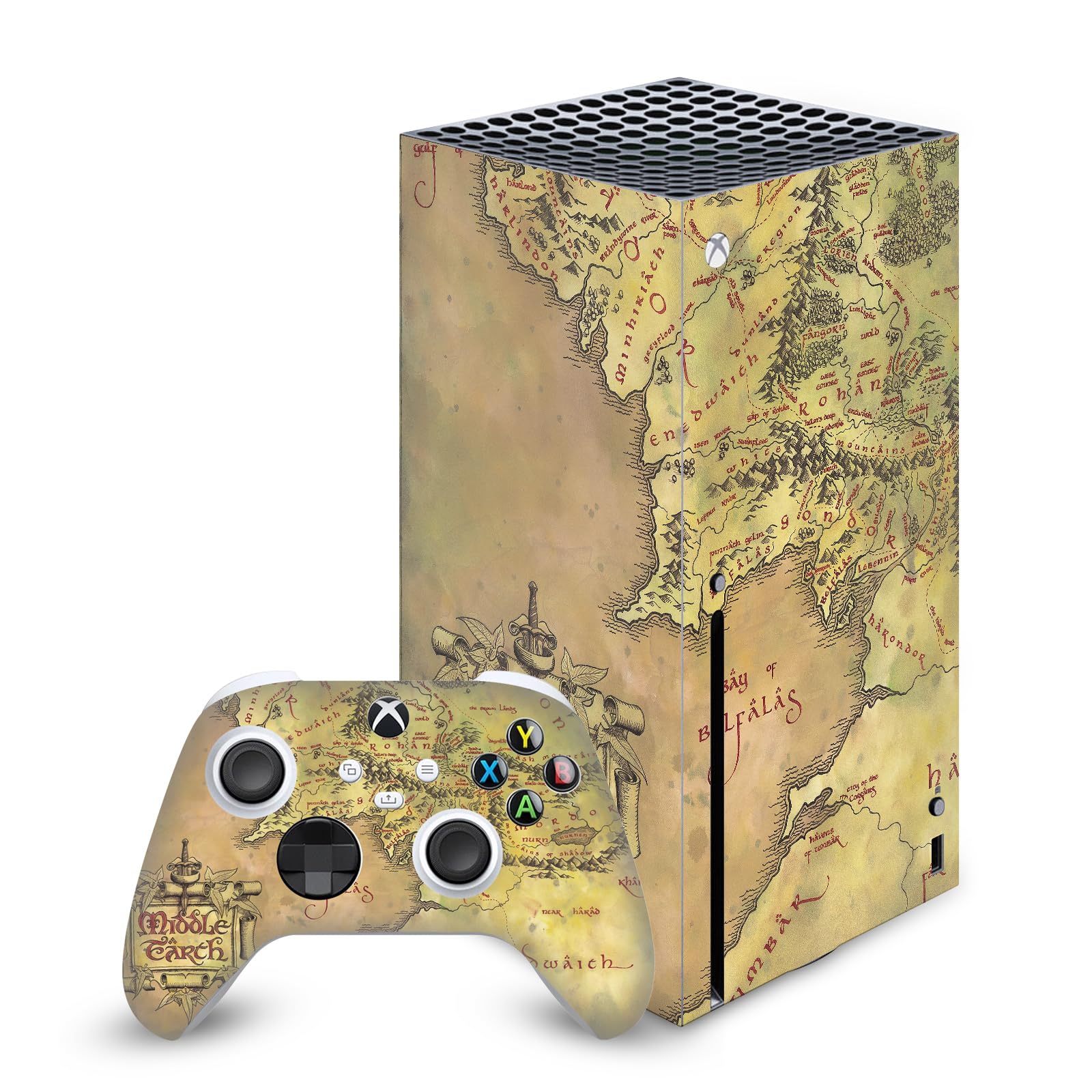 Official LOTR The Fellowship Of The Ring Middle Earth Map Vinyl Sticker - Compatible with Xbox Series X Console & Controller - Gaming Skin Decal for Enhanced Gameplay Experience