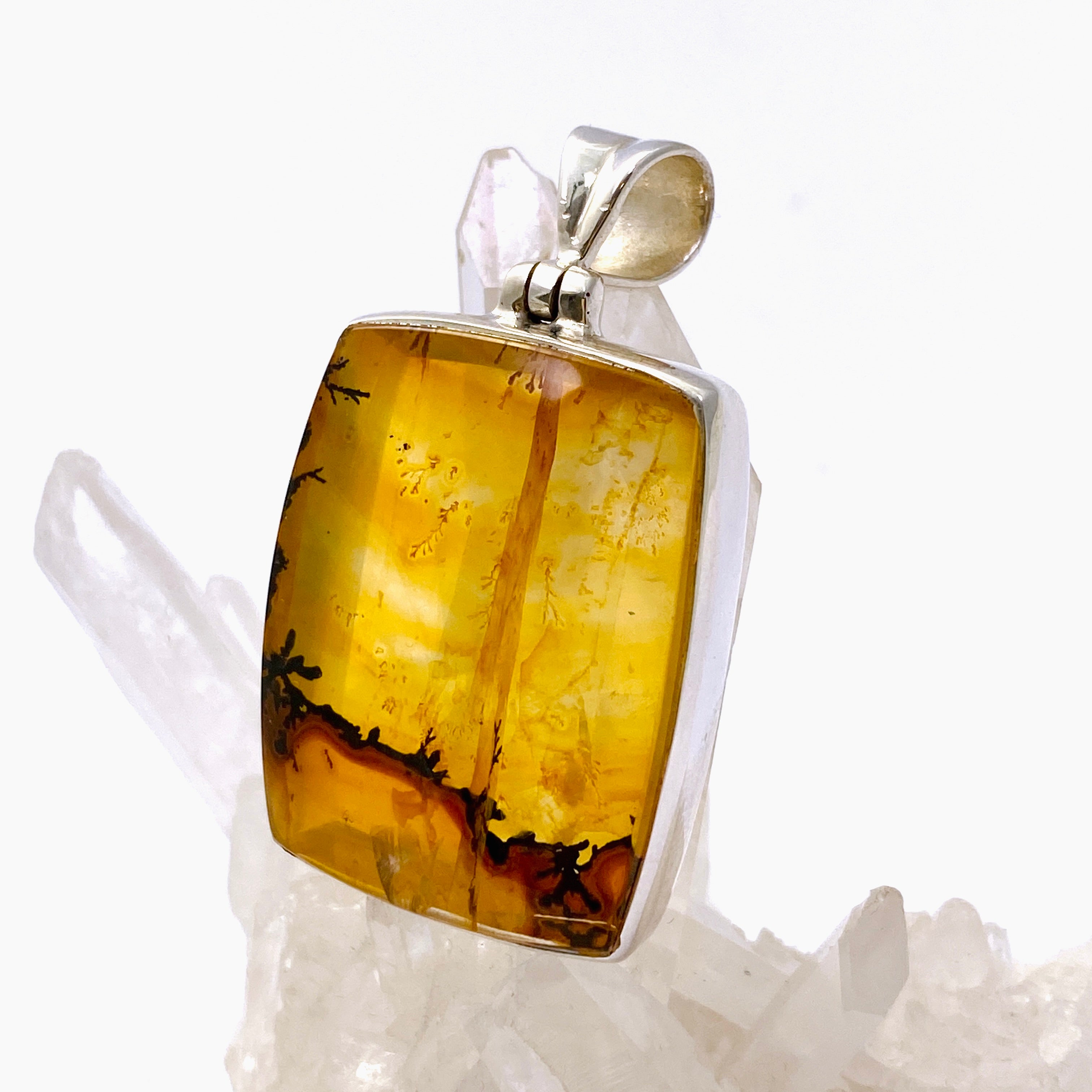 Golden Healer Dendritic Quartz Rectangular Cabochon Pendant GPJ18 - Natural Healing Stone Jewelry for Chakra Balancing & Energy Work - Perfect for Meditation, Reiki, and Spiritual Gifts