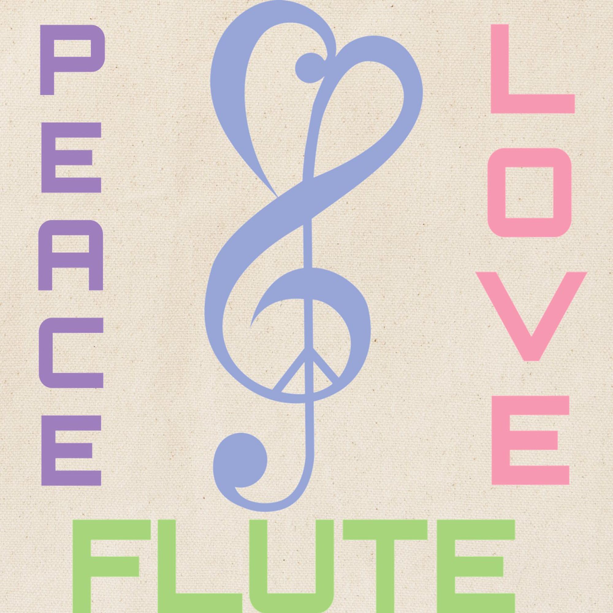 Peace Love Flute Music Tote Bag - Natural Canvas Reusable Shopping Bag for Groceries, Beach, Work & School | Eco-Friendly Cotton Carryall