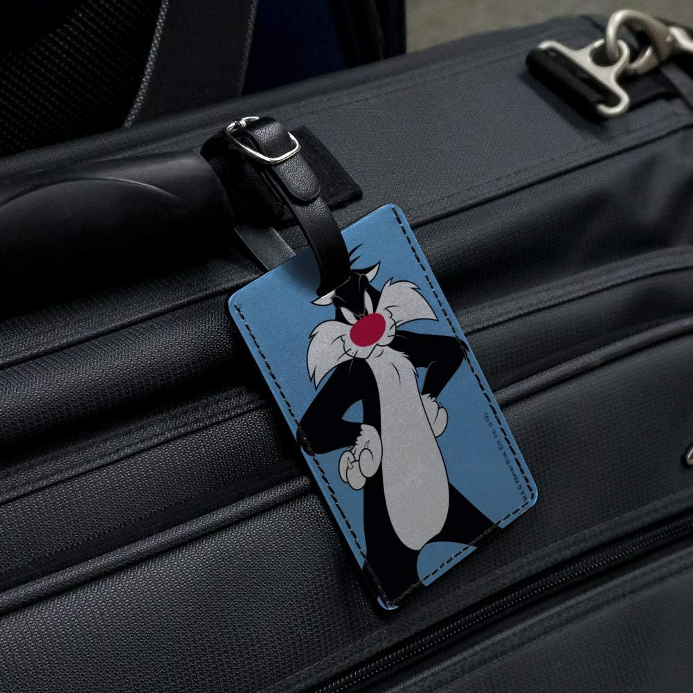 Looney Tunes Sylvester Rectangle Leather Luggage Tag - Durable Suitcase ID Card Holder for Carry-On Bags - Perfect for Travel, Business Trips & Vacation Identification