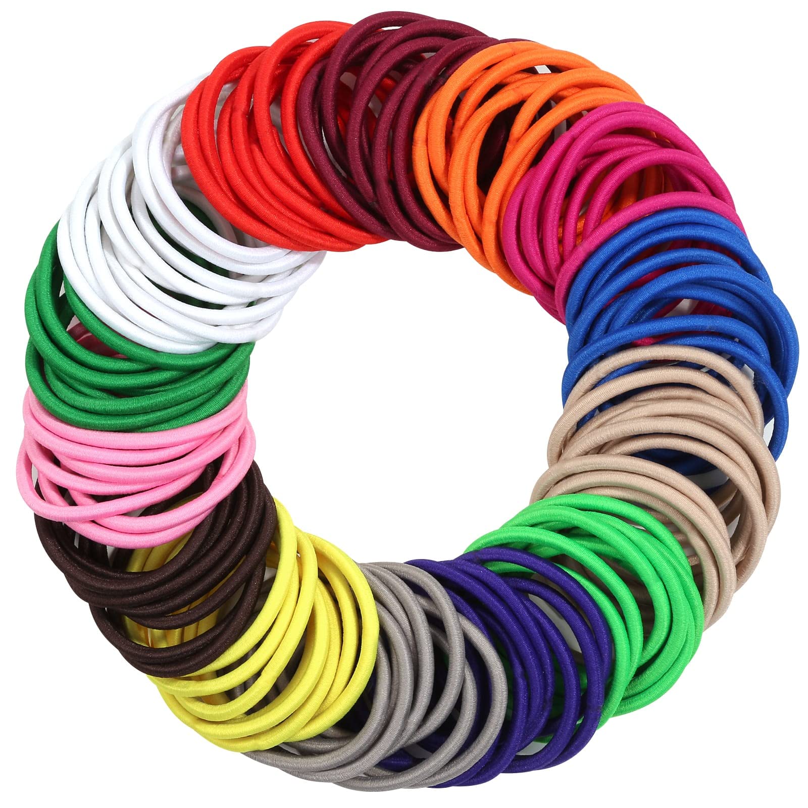 Anezus 200 Pcs Hair Ties for Women & Girls - Soft Elastic Hair Bands, Ponytail Holders for Thick, Straight & Curly Hair - Multi-Colored Hair Accessories for Daily Use, Workout, School & Fashion Styling