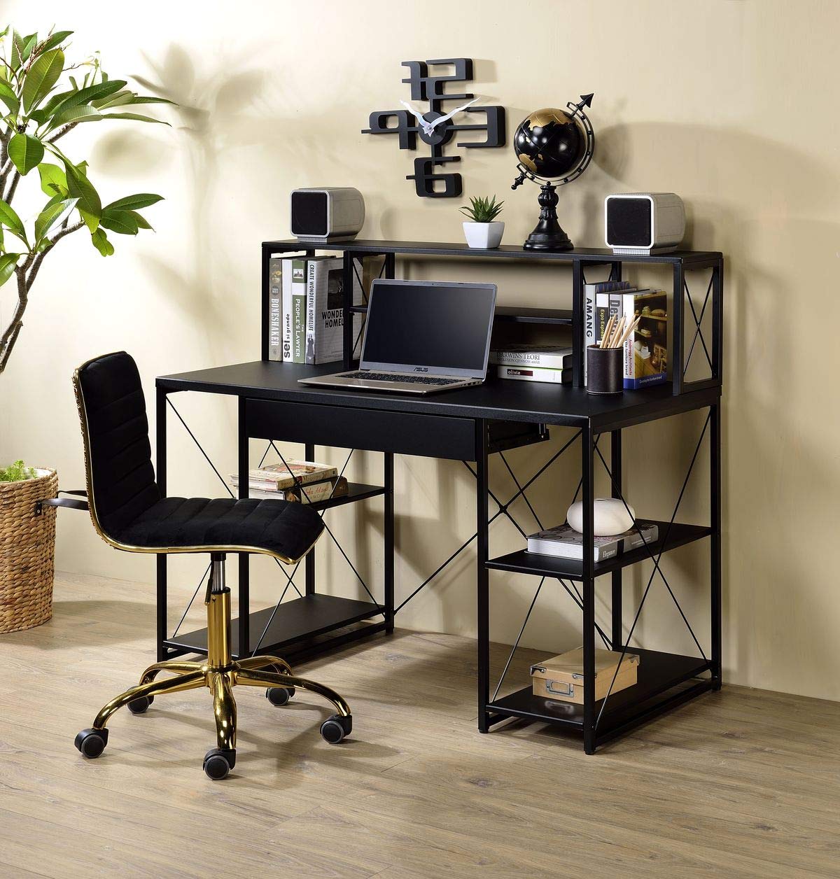 Ergonomic Computer Office Desk - Black Study & Workstation for Home Office, Bedroom, or Living Room | Perfect for Remote Work, Gaming, and Music Recording Studios