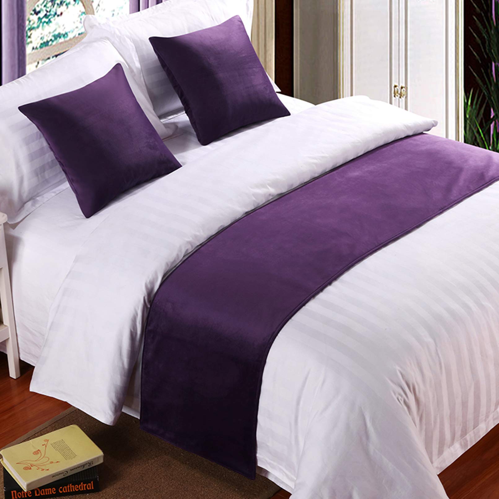Luxury Velvet Bed Runner - 50cm x 260cm Dark Purple Hotel Style Bedding, Elegant Bed Tail Towel & Decorative Strip for Queen/King Size Beds (2m) - Perfect for Bedroom Decor, Wedding Decorations & Upscale Hotel Room Styling