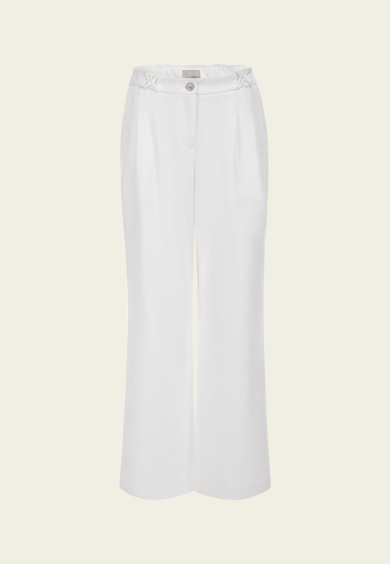 Stylish White Pleated Wide Leg Pants for Women - Comfortable High Waisted Palazzo Trousers - Perfect for Office, Casual Wear & Summer Outfits