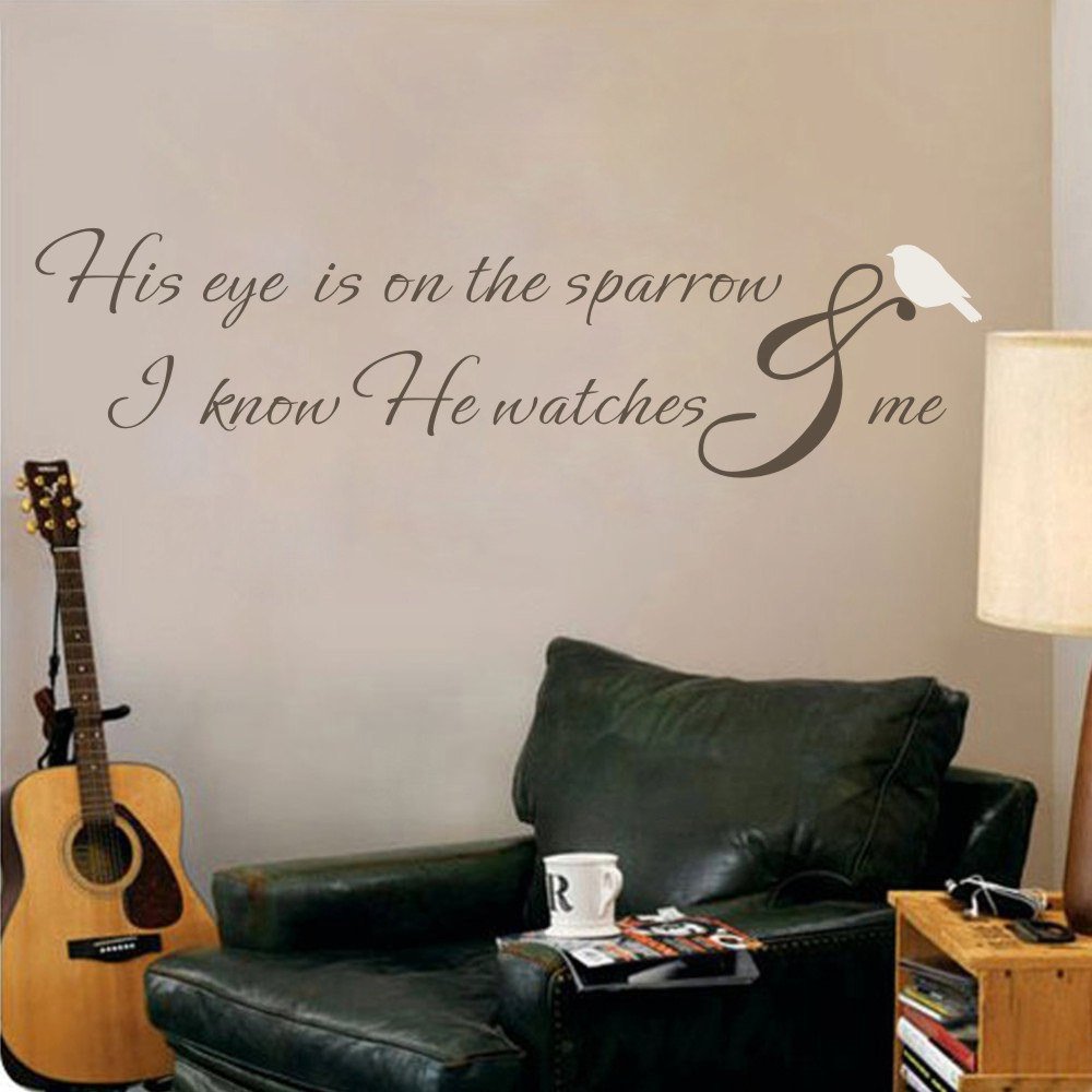 GECKOO Bible Verse Wall Decal - His Eye is on The Sparrow Quote for Home Decor