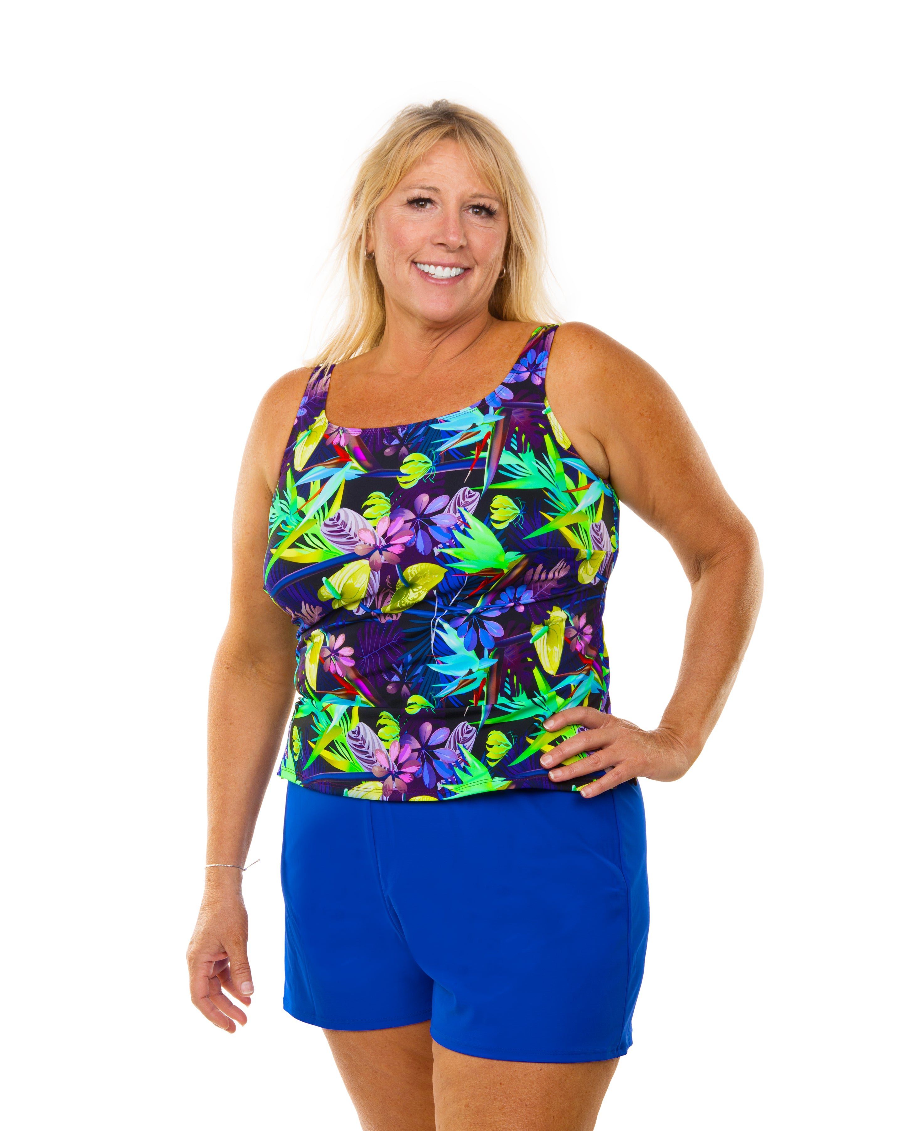 High Neck Tankini Swimsuit - Floral Tropical Print, UPF 50+ Sun Protection, Adjustable Straps | Perfect for Beach Vacations, Pool Parties & Summer Getaways