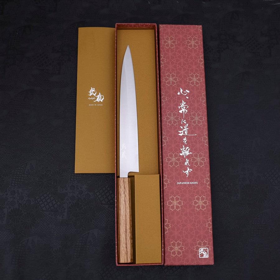 Premium Yanagiba Sushi Knife - AUS 8 Stainless Steel Blade with Polished Oak Handle - 240mm Japanese Chef Knife for Slicing Raw Fish, Sashimi & Sushi Preparation