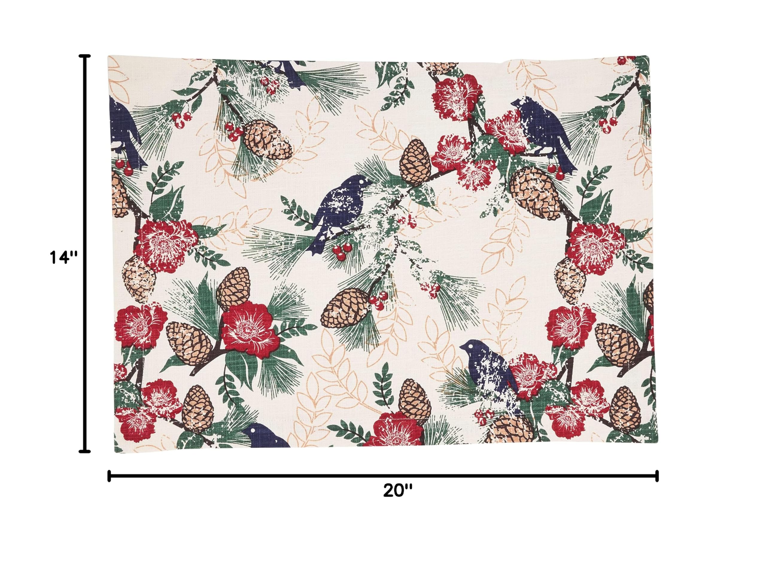 Pinecone and Bird Themed Placemats Set of 4 - Waterproof Coasters for Dining Table Decor, Kitchen, Thanksgiving & Christmas Dinner Settings