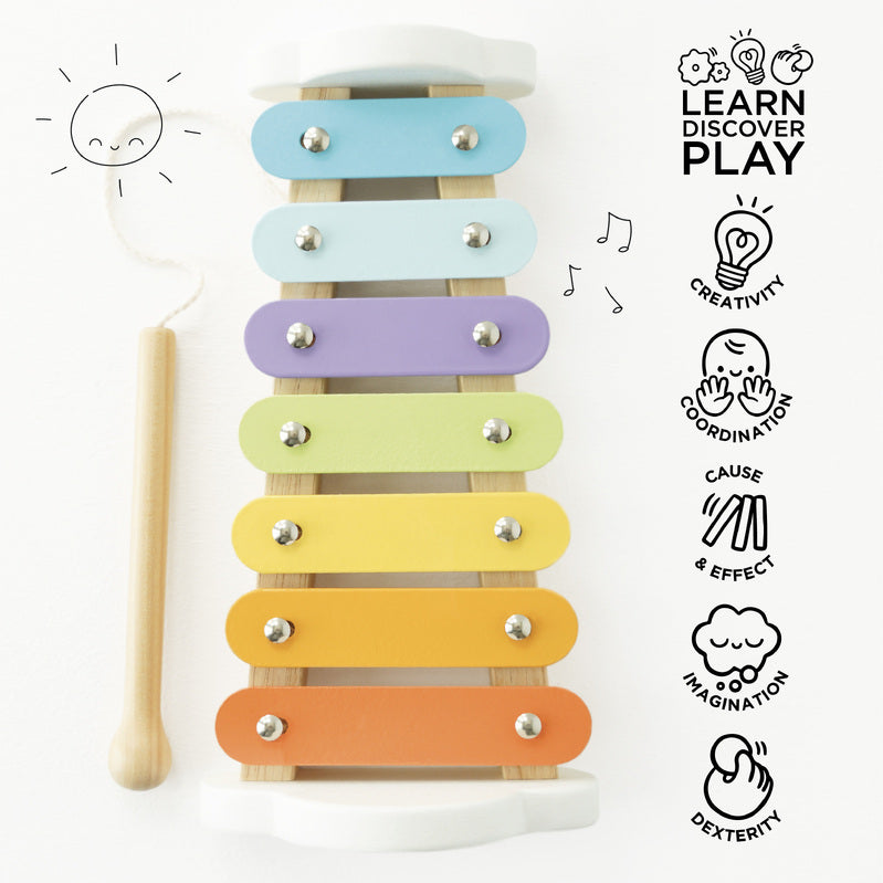 Petilou Rainbow Wooden Xylophone - Colorful Musical Toy for Kids, Toddler Educational Instrument - Perfect for Early Learning, Music Play & Sensory Development