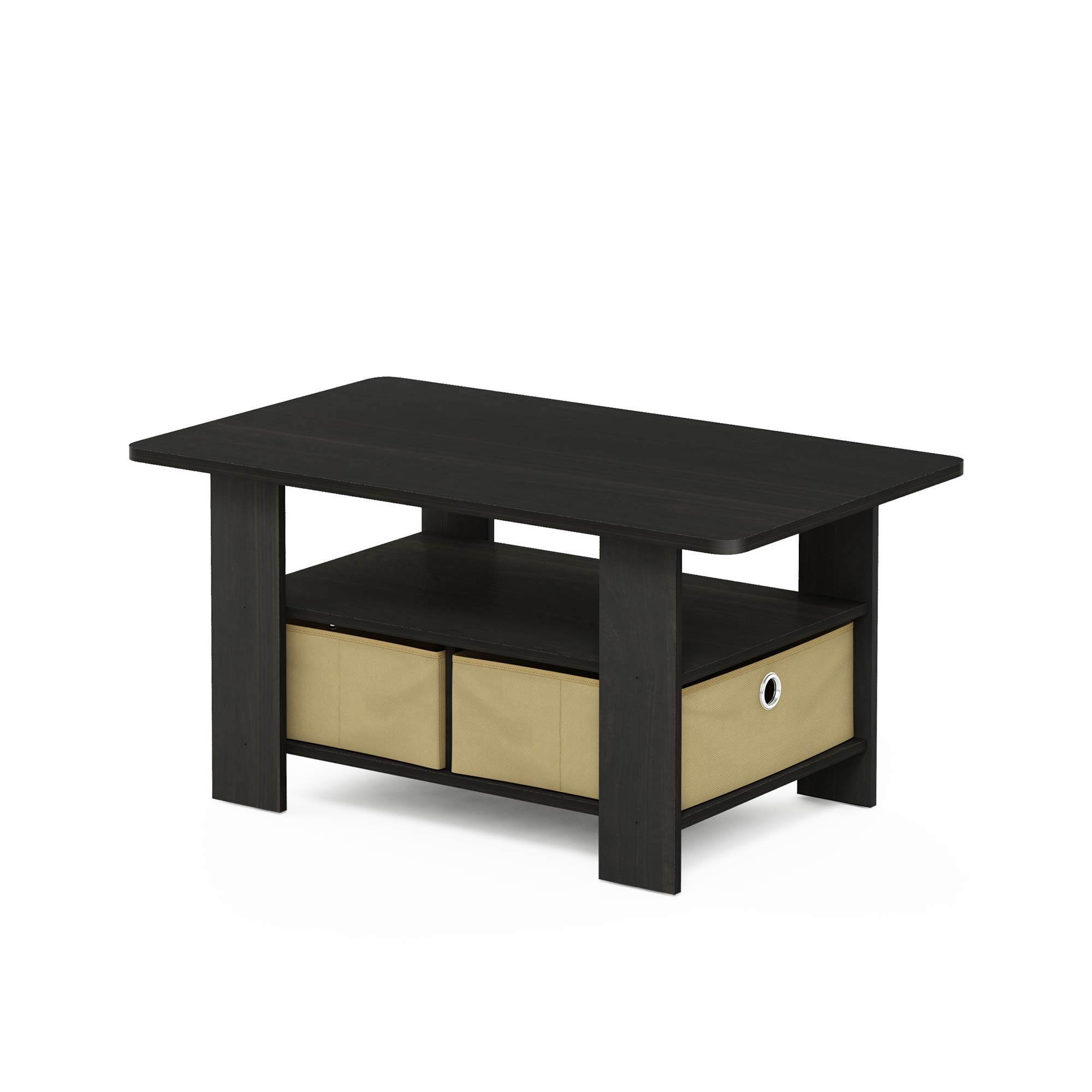 Furinno Andrey End Table Set with Coffee Table and Storage Bins - Modern Living Room Furniture for Small Spaces, Home Decor, and Organization