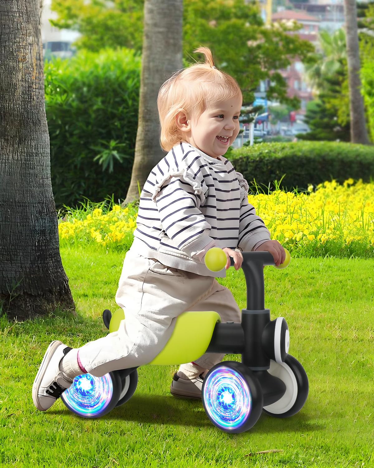 **Colorful Glow Wheel Toddler Balance Bike for 1-2 Year Old Boys & Girls | 12-24 Months Baby Bike with Soft Music & Cute Animal Sounds | First Birthday Gift | Indoor & Outdoor Play, Learning to Walk & Ride**