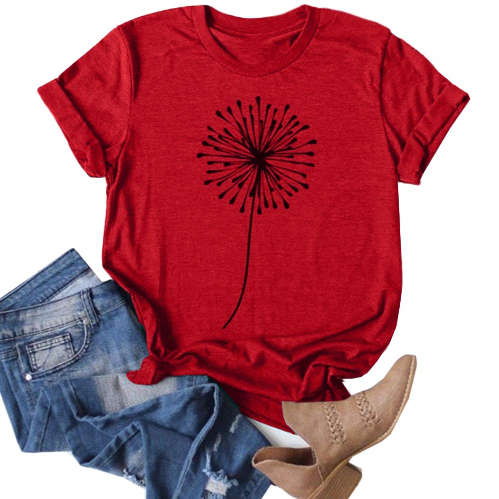 Cicy Bell Women's Dandelion Print T-Shirt - Cute Graphic Short Sleeve Cotton Tee for Summer | Casual Outfit, Beach Wear, Street Style Fashion