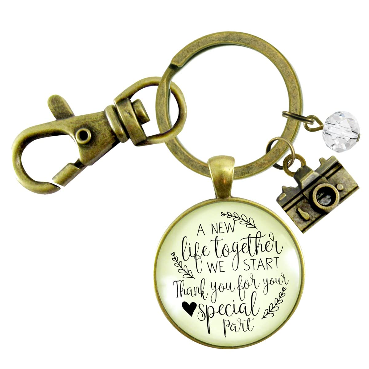 Rustic Camera Keychain - Wedding Photographer Gift with Thank You Card - Perfect for Bridal Party, Anniversary & Newlywed Couples - Engraved 'A New Life We Start' for Special Occasions