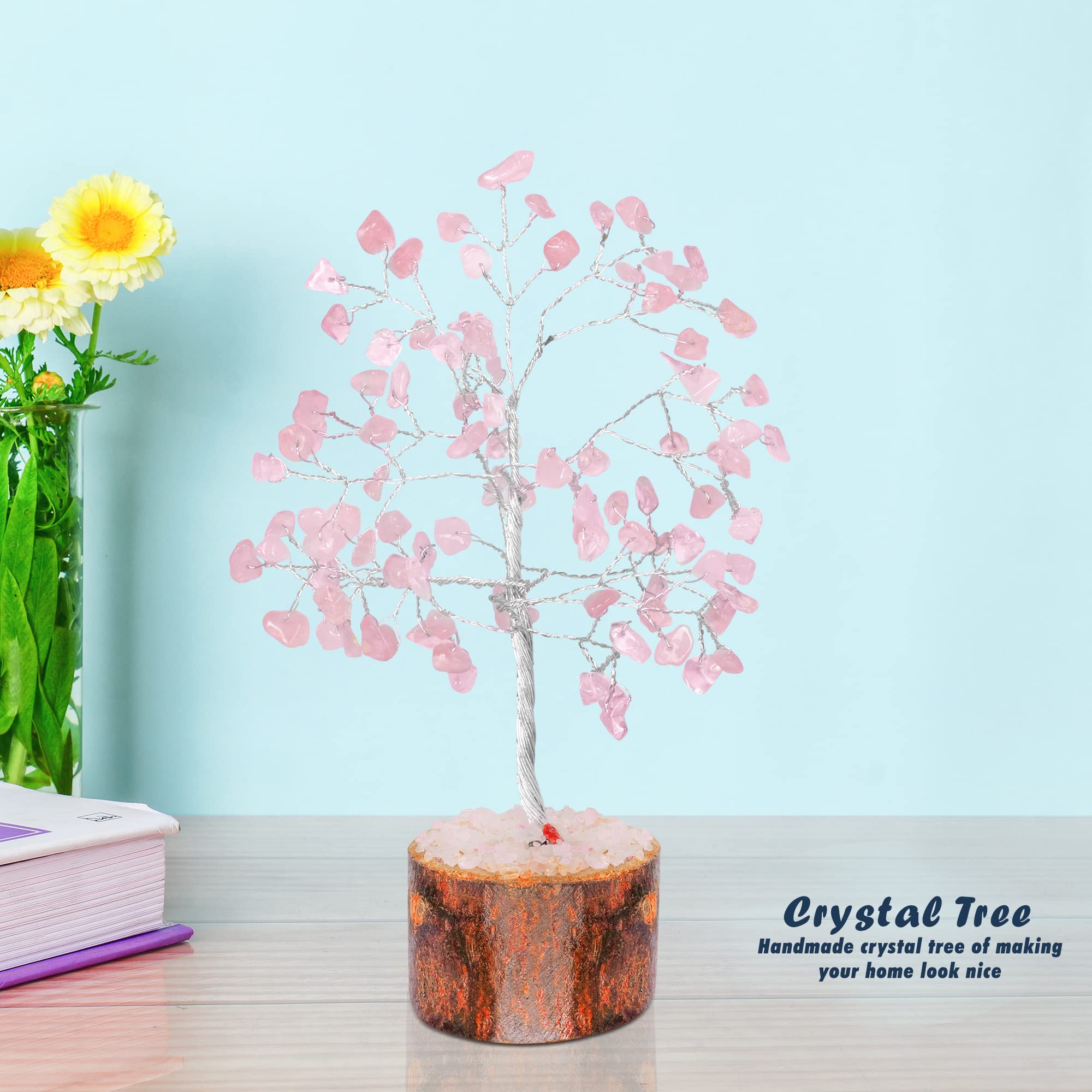 YATHABI Rose Quartz Crystal Tree for Positive Energy & Wealth - Feng Shui Money Tree for Home & Office Decor - Chakra Healing Bonsai Gift for Meditation & Spiritual Growth