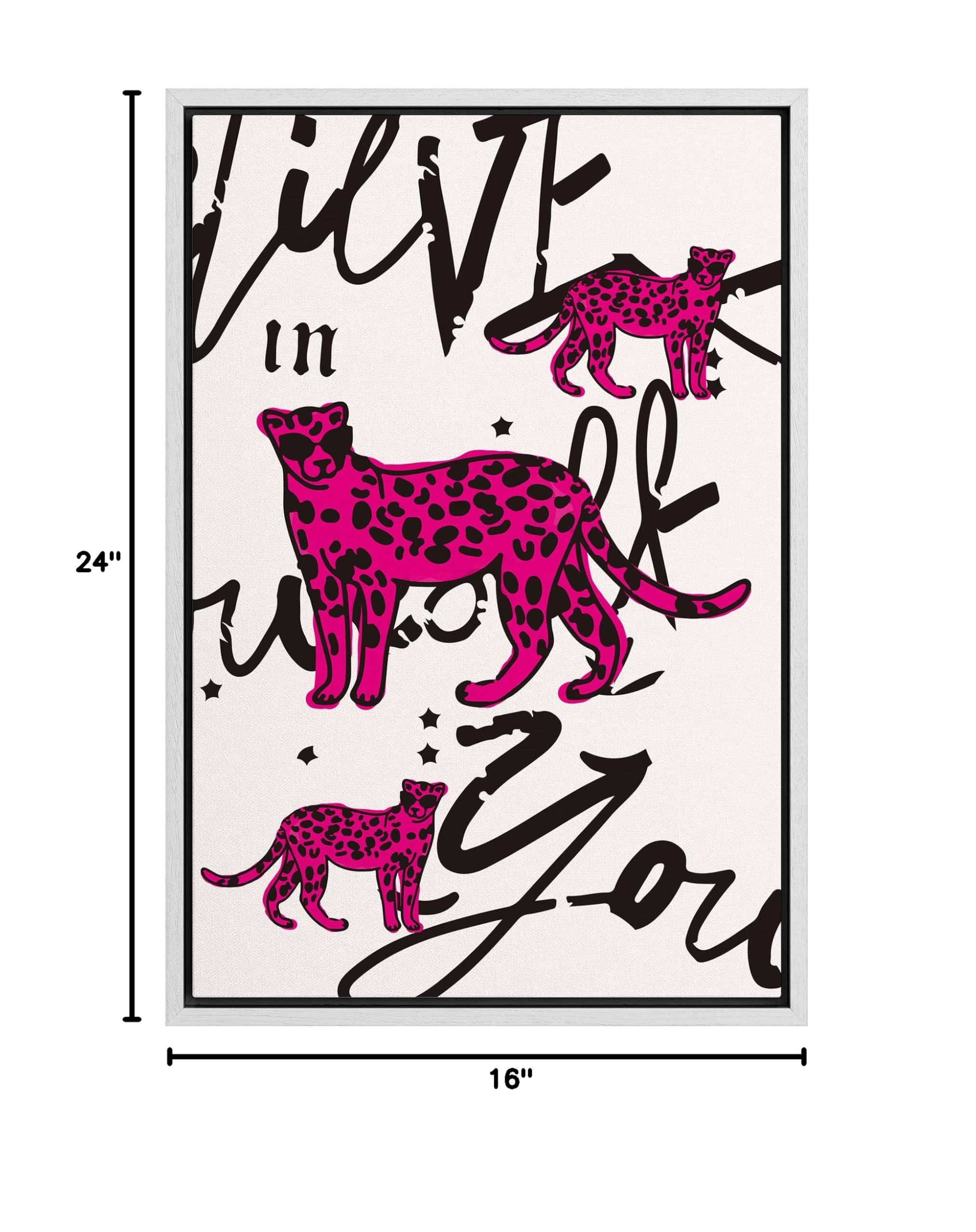 Framed Canvas Wall Art - African Pink Cheetah Silhouette Collage, Nature Wilderness Drawings, Boho Chic Animal Print for Living Room, Bedroom, Office Decor (16x24 Inches, White Frame) | Perfect for Coastal, Preppy & Safari Theme Rooms
