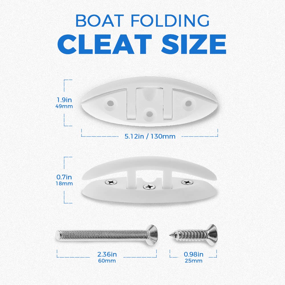 Yetaha 4 Pack Folding Boat Cleat - Heavy Duty Flip Up Dock Mooring Cleat with Mounting Screws for Marine Deck Rope (5.12 Inch) - Perfect for Boats, Kayaks, and Dock Accessories | Ideal for Securing Vessels, Kayak Storage & Marine Rope Management