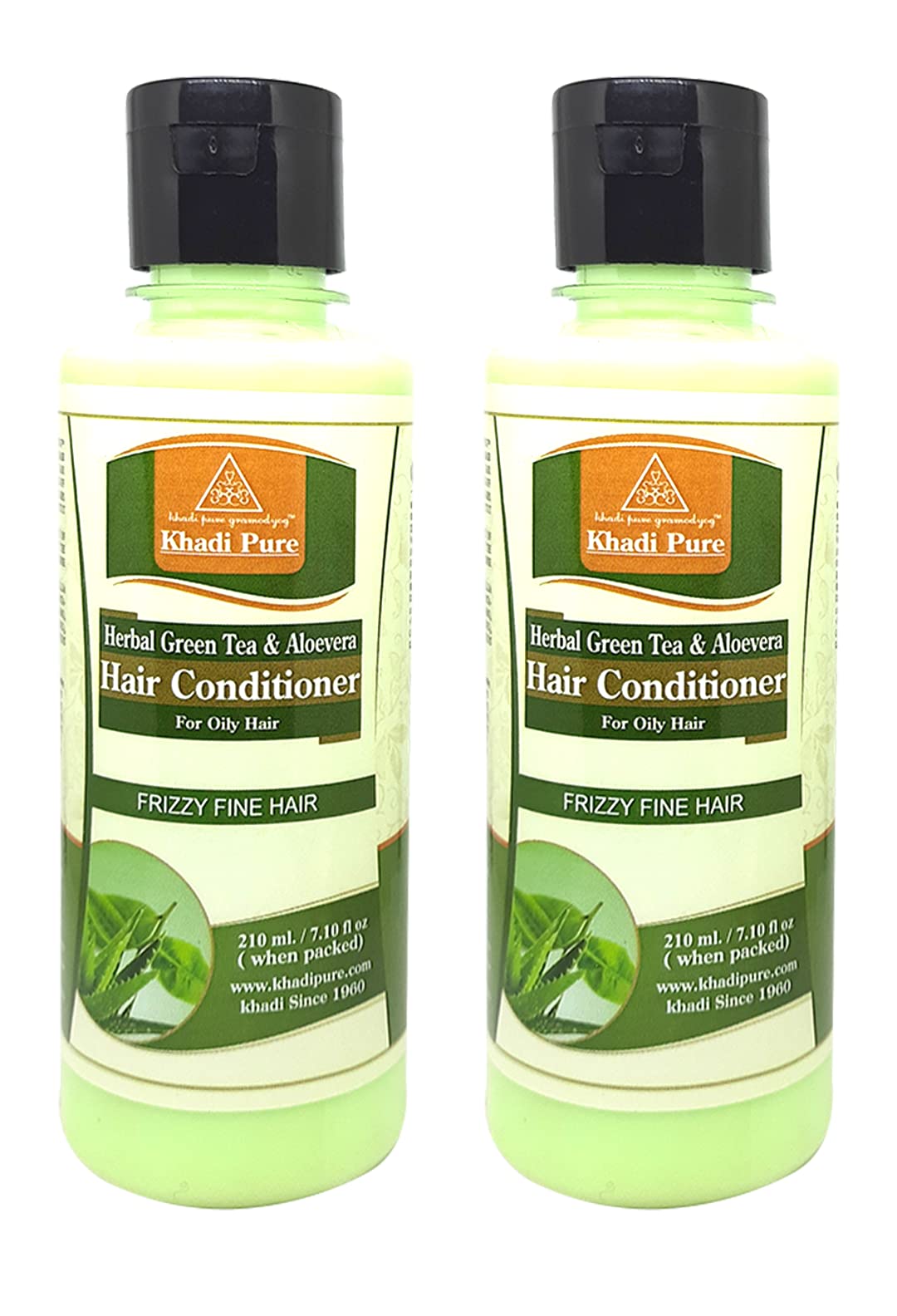 Khadi Pure Herbal Green Tea & Aloe Vera Hair Conditioner - 210ml (Pack of 2) | Natural Hair Care for Dry & Damaged Hair | Perfect for Daily Use & Scalp Nourishment