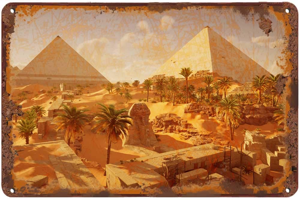 Vintage Pyramids of Giza & Sphinx Metal Tin Sign - 8x12 Inch Retro Wall Decor for Home, Bar, Restaurant, Cafe & Pub - Perfect for Egyptian Theme Decor & Man Cave