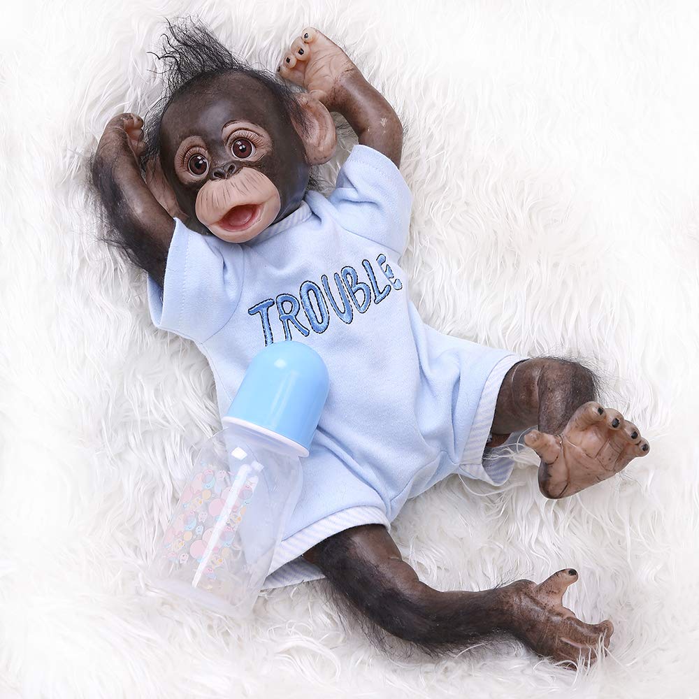 Handmade 16-Inch Reborn Baby Monkey Orangutan Art Doll - Realistic Black Collectible Boy for Nursery Decor, Gift, and Display