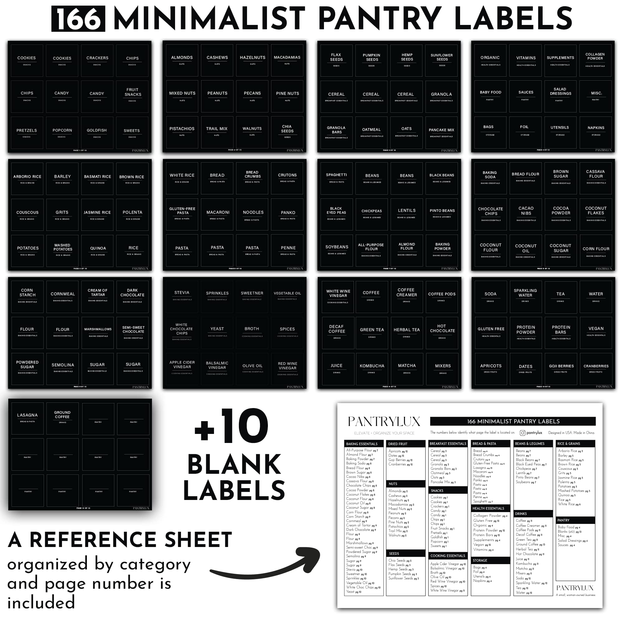 166 Minimalist Black & White Kitchen Pantry Labels for Food Containers, Storage Bins & Organizers - Perfect for Home, Office & Restaurant Use