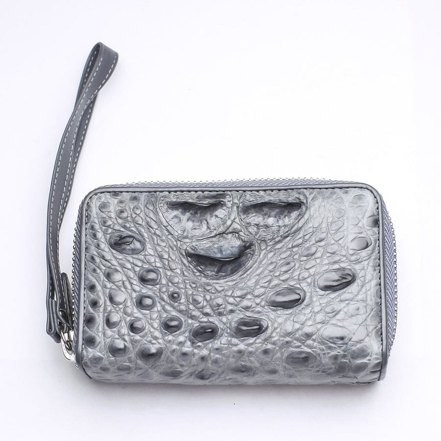 Premium Light Gray Genuine Crocodile Leather Wallet for Men - Slim RFID Blocking Bifold Wallet with Money Clip - Perfect for Business, Travel & Everyday Use